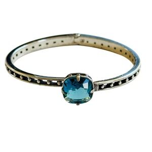 Brighton Lovable Blue crystal hinged Bracelet Ornate Silver Plated designer 6"